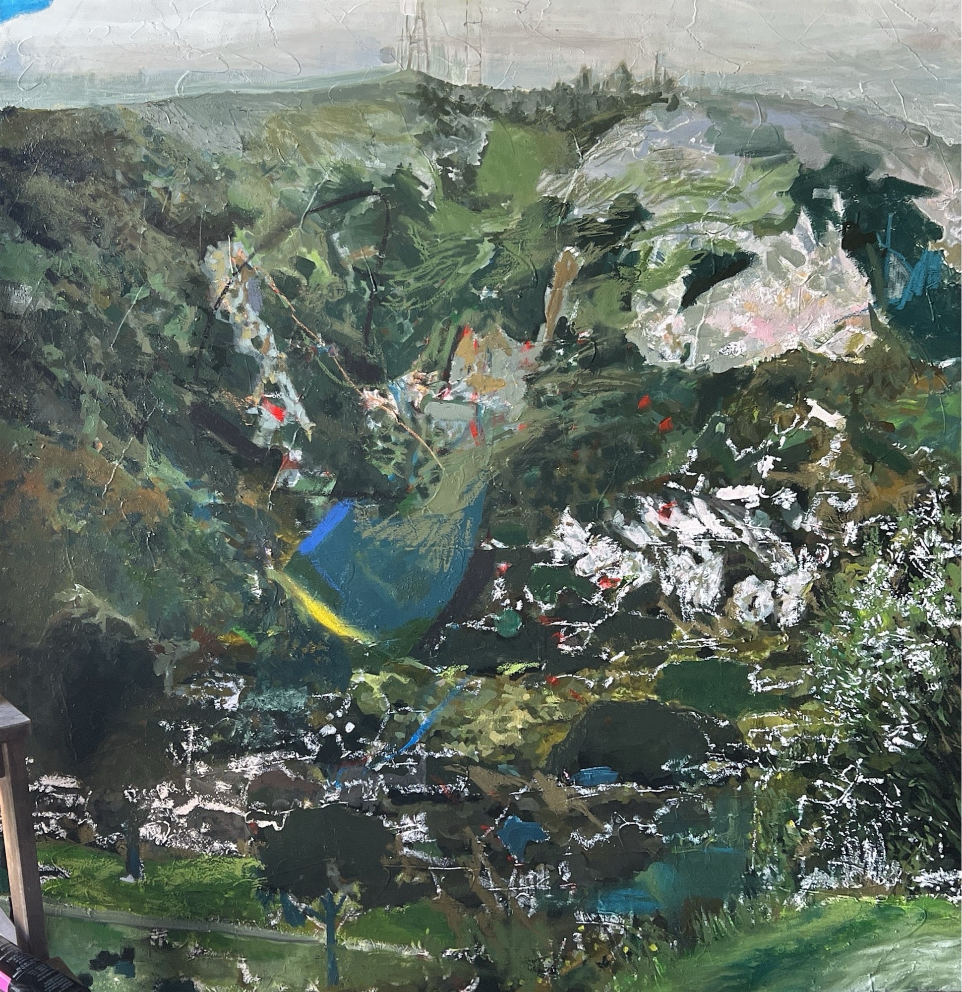 Aerial green landscape with white accents