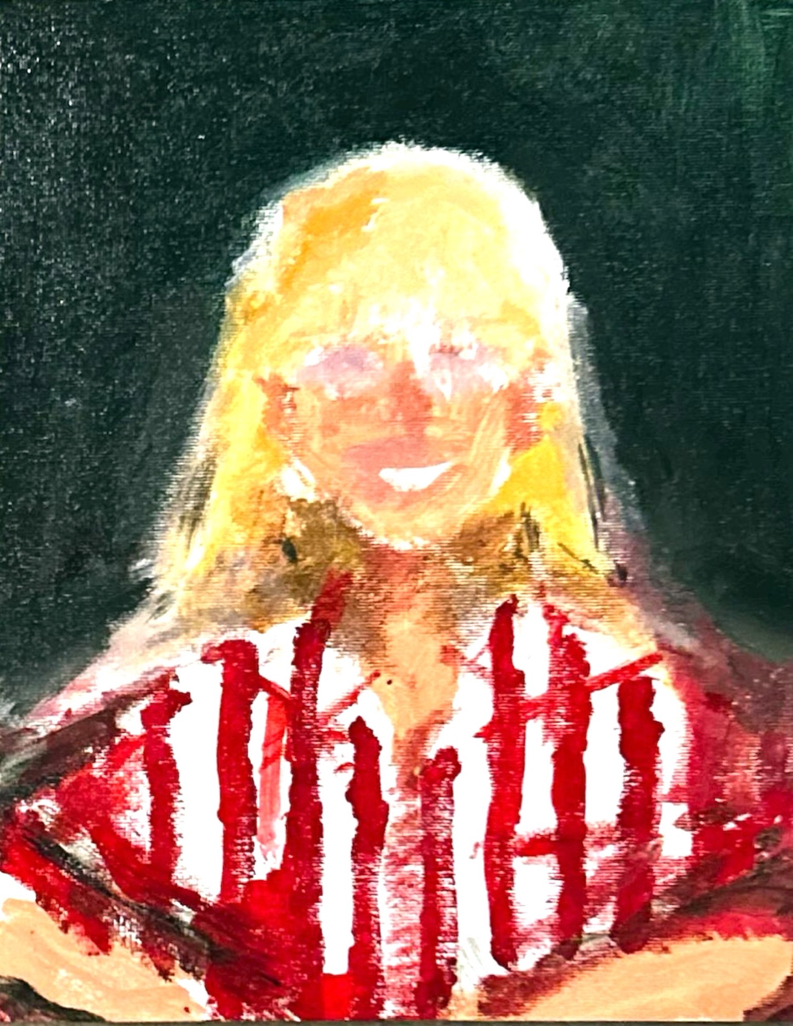 Blonde portrait study in red stripes