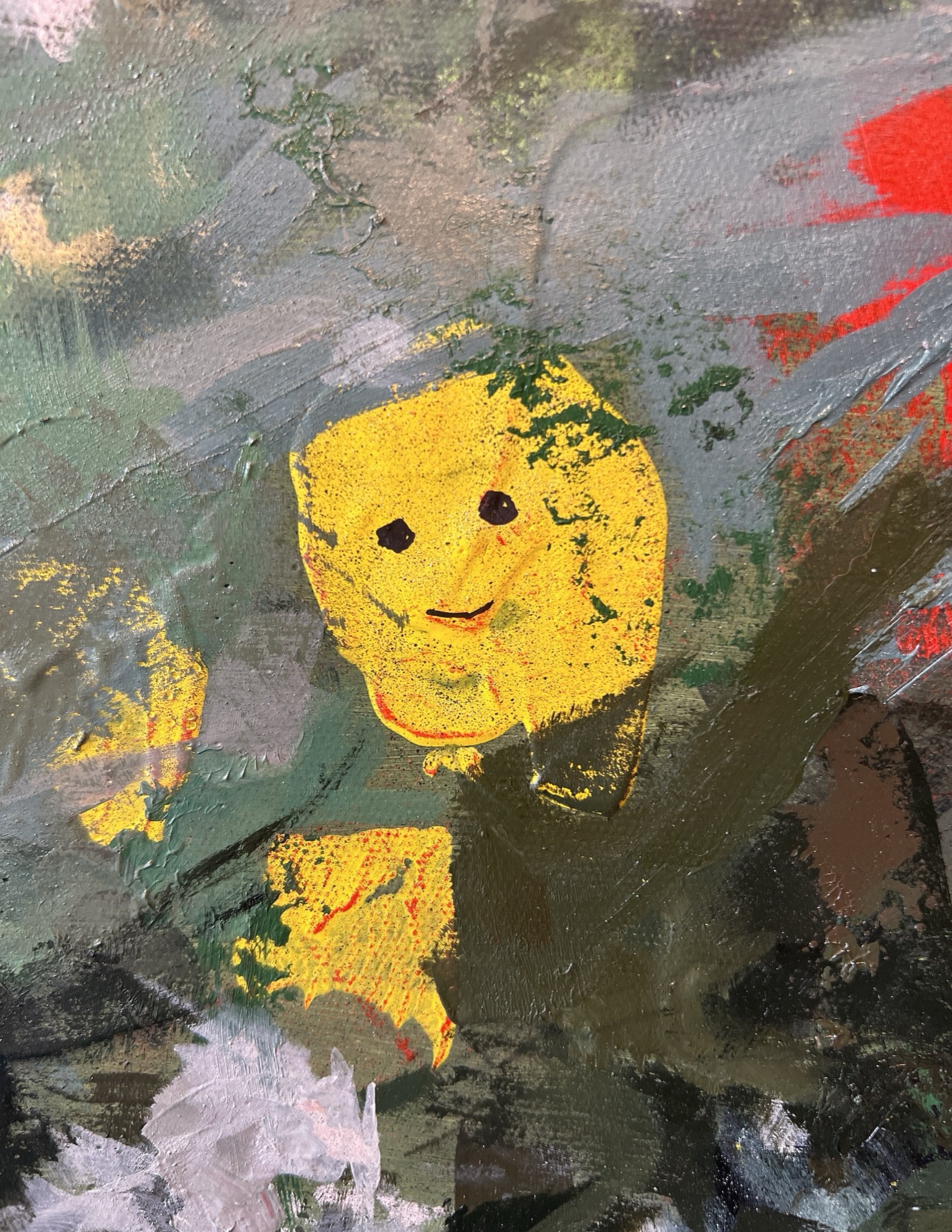 Yellow face detail, painted close-up